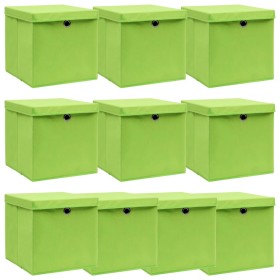 vidaXL Aufbewahrungsboxen mit Deckeln 10 Stk. Grün 32x32x32 cm Stoff