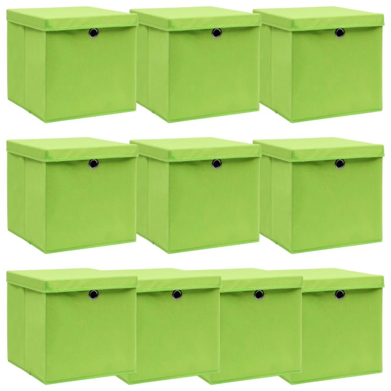 vidaXL Aufbewahrungsboxen mit Deckeln 10 Stk. Grün 32x32x32 cm Stoff vidaXL Aufbewahrungsboxen mit Deckeln 10 Stk. Grün 32x32x32 cm Stoff