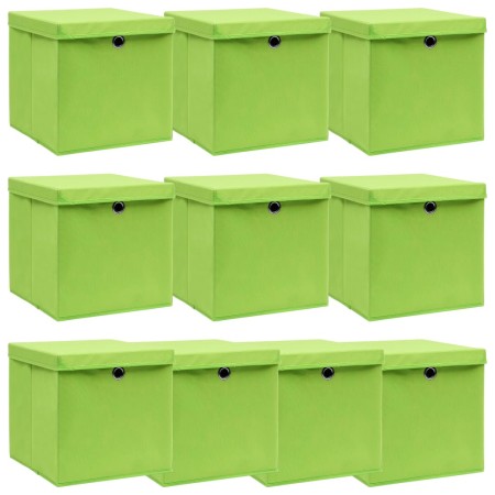 vidaXL Aufbewahrungsboxen mit Deckeln 10 Stk. Grün 32x32x32 cm Stoff
