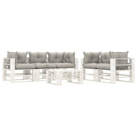vidaXL 6-tlg. Garten-Lounge-Set Paletten mit Kissen in Taupe Holz