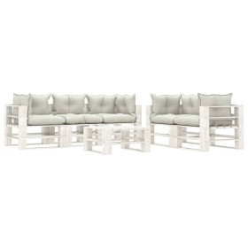 vidaXL 6-tlg. Paletten-Lounge-Set mit Kissen in Beige Holz