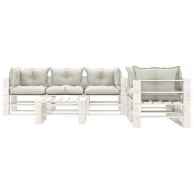 vidaXL 6-tlg. Paletten-Lounge-Set mit Kissen in Beige Holz