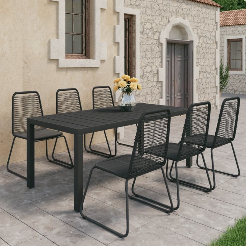 vidaXL 7-tlg. Garten-Essgruppe PVC Rattan Schwarz vidaXL 7-tlg. Garten-Essgruppe PVC Rattan Schwarz