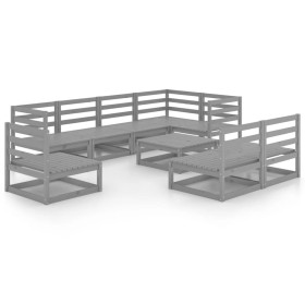 vidaXL 9-tlg. Garten-Lounge-Set Grau Massivholz Kiefer