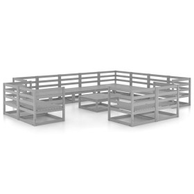 vidaXL 13-tlg. Garten-Lounge-Set Grau Kiefer Massivholz