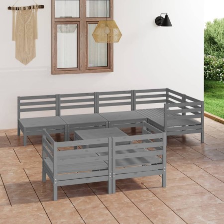 vidaXL 8-tlg. Garten-Lounge-Set Massivholz Kiefer Grau
