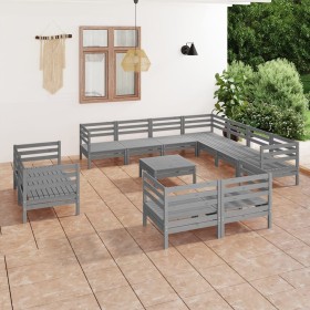 vidaXL 12-tlg. Garten-Lounge-Set Massivholz Kiefer Grau