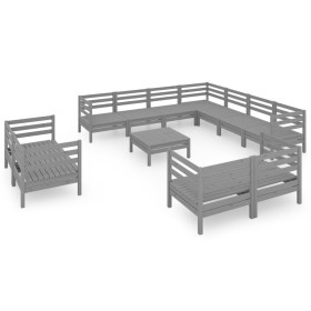 vidaXL 12-tlg. Garten-Lounge-Set Massivholz Kiefer Grau