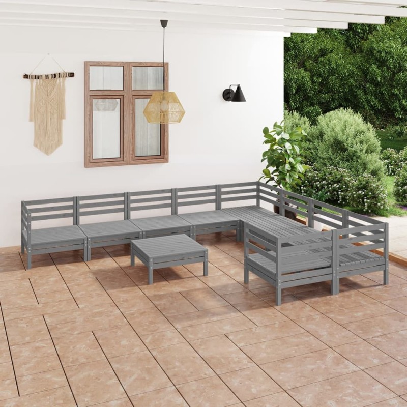 vidaXL 10-tlg. Garten-Lounge-Set Grau Massivholz Kiefer vidaXL 10-tlg. Garten-Lounge-Set Grau Massivholz Kiefer