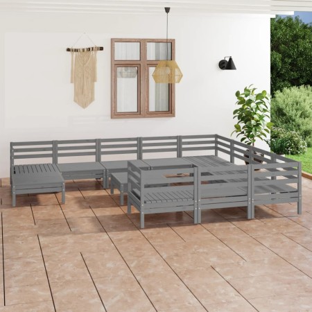 vidaXL 12-tlg. Garten-Lounge-Set Grau Massivholz Kiefer