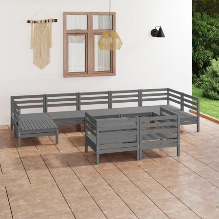 vidaXL 10-tlg. Garten-Lounge-Set Grau Massivholz Kiefer
