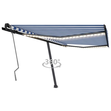 Gelenkarmmarkise Einziehbar mit LED 400x350 cm Blau und Weiß