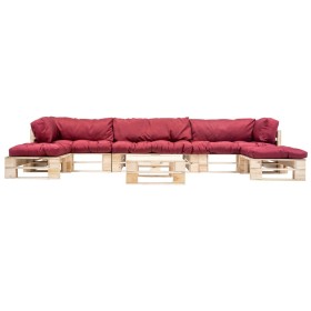 vidaXL 6-tlg. Paletten-Lounge-Set mit Kissen in Rot Holz