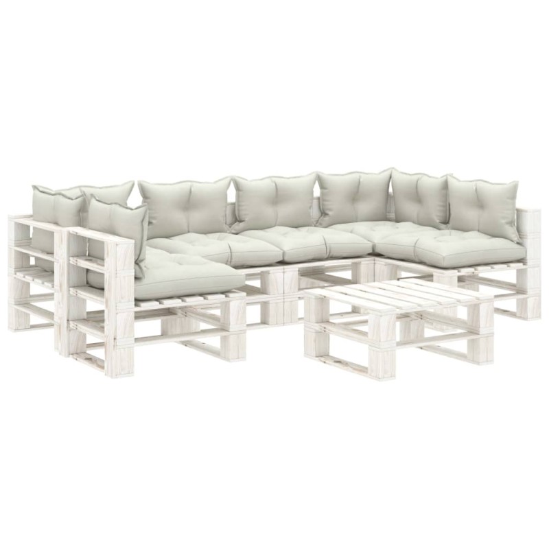 vidaXL 7-tlg. Paletten-Lounge-Set mit Kissen in Beige Holz vidaXL 7-tlg. Paletten-Lounge-Set mit Kissen in Beige Holz