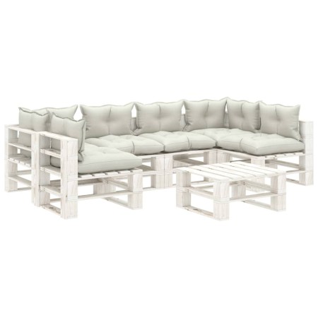 vidaXL 7-tlg. Paletten-Lounge-Set mit Kissen in Beige Holz
