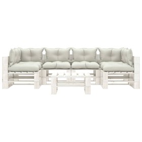 vidaXL 7-tlg. Paletten-Lounge-Set mit Kissen in Beige Holz