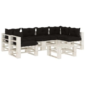 vidaXL 7-tlg. Garten-Lounge-Set Paletten mit Kissen in Schwarz Holz