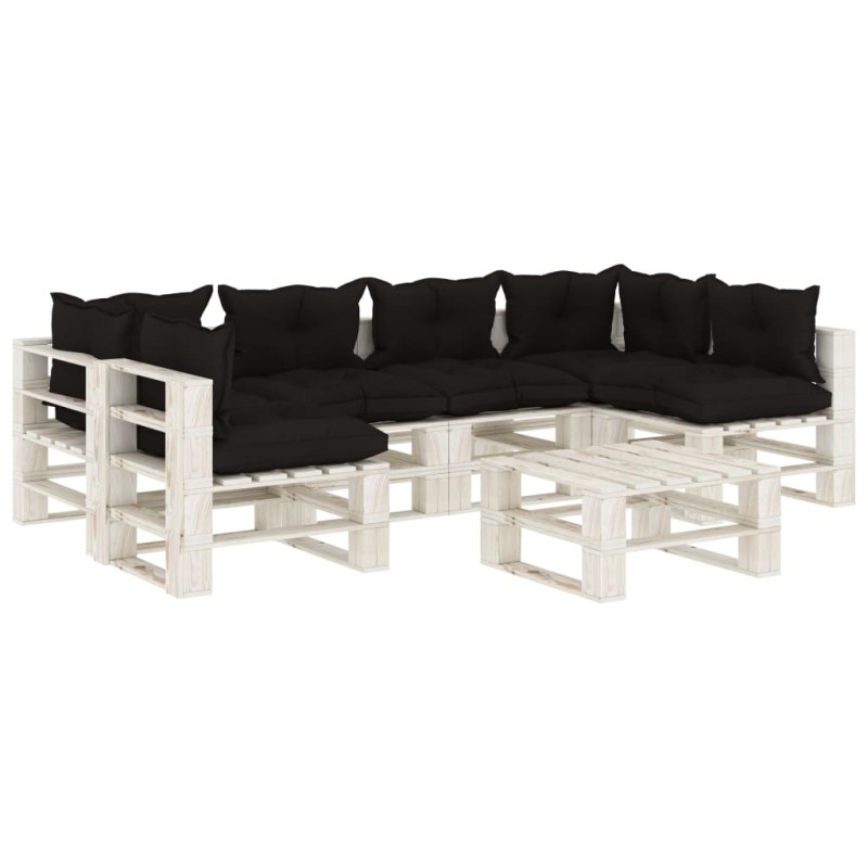 vidaXL 7-tlg. Garten-Lounge-Set Paletten mit Kissen in Schwarz Holz vidaXL 7-tlg. Garten-Lounge-Set Paletten mit Kissen in Schwarz Holz