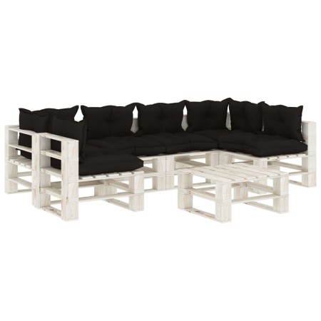 vidaXL 7-tlg. Garten-Lounge-Set Paletten mit Kissen in Schwarz Holz