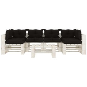 vidaXL 7-tlg. Garten-Lounge-Set Paletten mit Kissen in Schwarz Holz