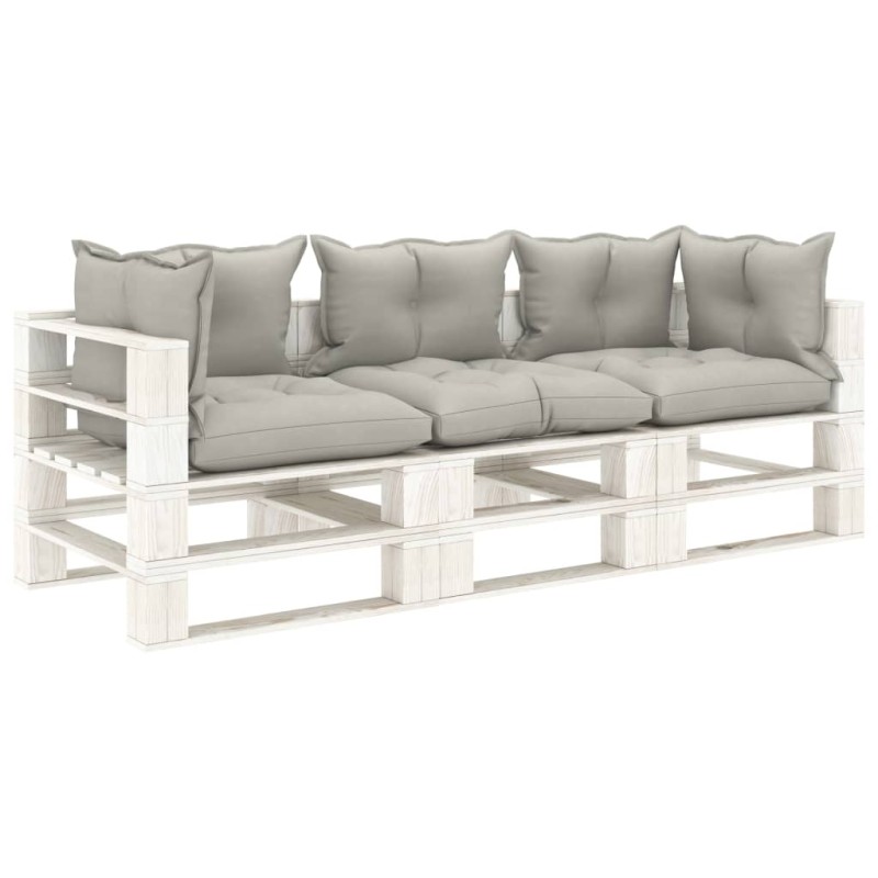 vidaXL Garten-Palettensofa 3-Sitzer mit Kissen in Taupe Holz vidaXL Garten-Palettensofa 3-Sitzer mit Kissen in Taupe Holz