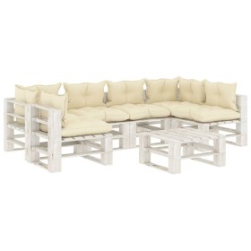 vidaXL 7-tlg. Garten-Lounge-Set Paletten mit Kissen in Creme Holz