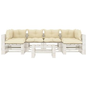 vidaXL 7-tlg. Garten-Lounge-Set Paletten mit Kissen in Creme Holz