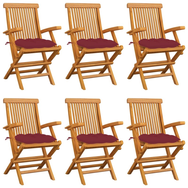 vidaXL Gartenstühle mit Weinroten Kissen 6 Stk. Massivholz Teak vidaXL Gartenstühle mit Weinroten Kissen 6 Stk. Massivholz Teak
