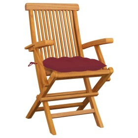 vidaXL Gartenstühle mit Weinroten Kissen 6 Stk. Massivholz Teak