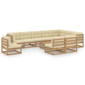 vidaXL 11-tlg. Garten-Lounge-Set mit Kissen Honigbraun Massivholz