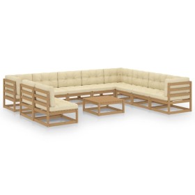 vidaXL 11-tlg. Garten-Lounge-Set mit Kissen Honigbraun Massivholz