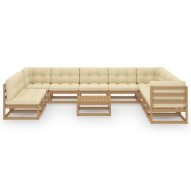 vidaXL 11-tlg. Garten-Lounge-Set mit Kissen Honigbraun Massivholz