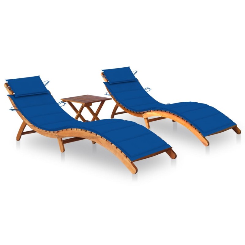 vidaXL Sonnenliegen 2 Stk. mit Tisch und Auflagen Massivholz Akazie vidaXL Sonnenliegen 2 Stk. mit Tisch und Auflagen Massivholz Akazie
