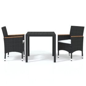 vidaXL 3-tlg. Garten-Essgruppe mit Kissen Poly Rattan Schwarz