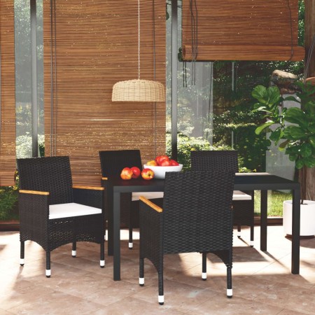vidaXL 5-tlg. Garten-Essgruppe mit Kissen Poly Rattan Schwarz