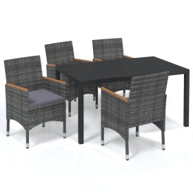 vidaXL 5-tlg. Garten-Essgruppe mit Kissen Poly Rattan Grau