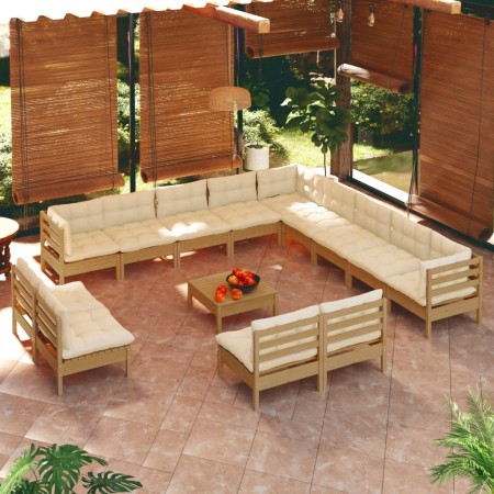 vidaXL 14-tlg. Garten-Lounge-Set mit Kissen Honigbraun Kiefernholz