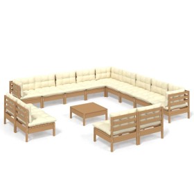 vidaXL 14-tlg. Garten-Lounge-Set mit Kissen Honigbraun Kiefernholz