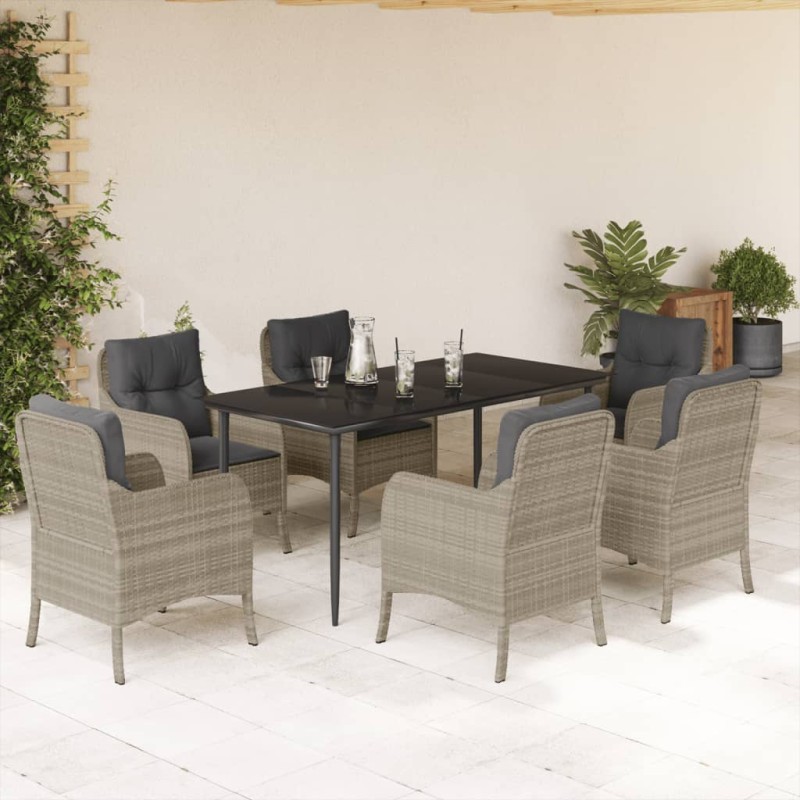 vidaXL 7-tlg. Garten-Essgruppe mit Kissen Hellgrau Poly Rattan vidaXL 7-tlg. Garten-Essgruppe mit Kissen Hellgrau Poly Rattan