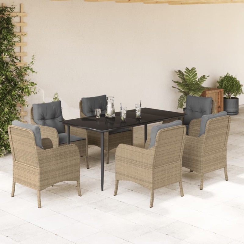 vidaXL 7-tlg. Garten-Essgruppe mit Kissen Beige Poly Rattan vidaXL 7-tlg. Garten-Essgruppe mit Kissen Beige Poly Rattan