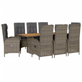 vidaXL 9-tlg. Garten-Essgruppe mit Kissen Grau Poly Rattan