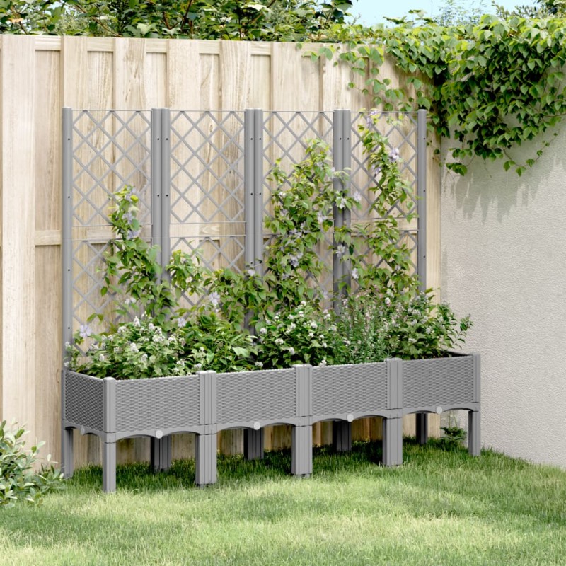 vidaXL Pflanzkübel mit Rankgitter Hellgrau 160x40x142 cm PP vidaXL Pflanzkübel mit Rankgitter Hellgrau 160x40x142 cm PP