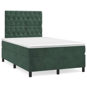 vidaXL Boxspringbett mit Matratze & LED Dunkelgrün 120x190 cm Samt