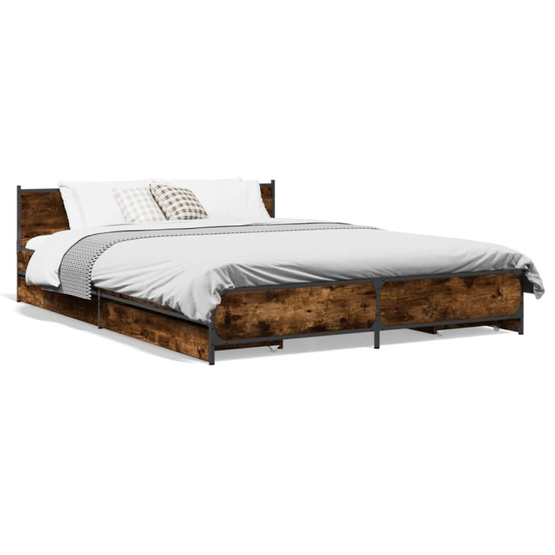 vidaXL Bettgestell mit Schubladen Räuchereiche 120x200cm Holzwerkstoff vidaXL Bettgestell mit Schubladen Räuchereiche 120x200cm Holzwerkstoff