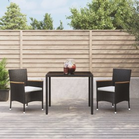 vidaXL 3-tlg. Garten-Essgruppe mit Kissen Schwarz Poly Rattan