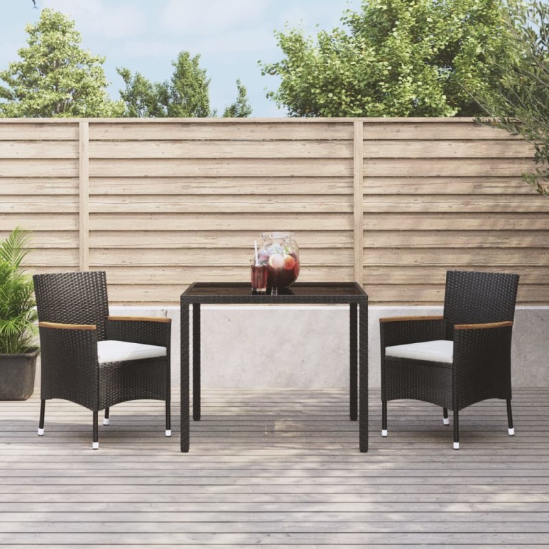 vidaXL 3-tlg. Garten-Essgruppe mit Kissen Schwarz Poly Rattan vidaXL 3-tlg. Garten-Essgruppe mit Kissen Schwarz Poly Rattan
