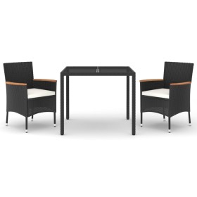 vidaXL 3-tlg. Garten-Essgruppe mit Kissen Schwarz Poly Rattan