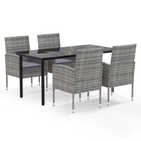 vidaXL 5-tlg. Garten-Essgruppe mit Kissen Anthrazit Poly Rattan