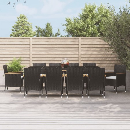 vidaXL 11-tlg. Garten-Essgruppe mit Kissen Schwarz Poly Rattan
