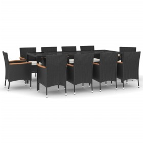 vidaXL 11-tlg. Garten-Essgruppe mit Kissen Schwarz Poly Rattan